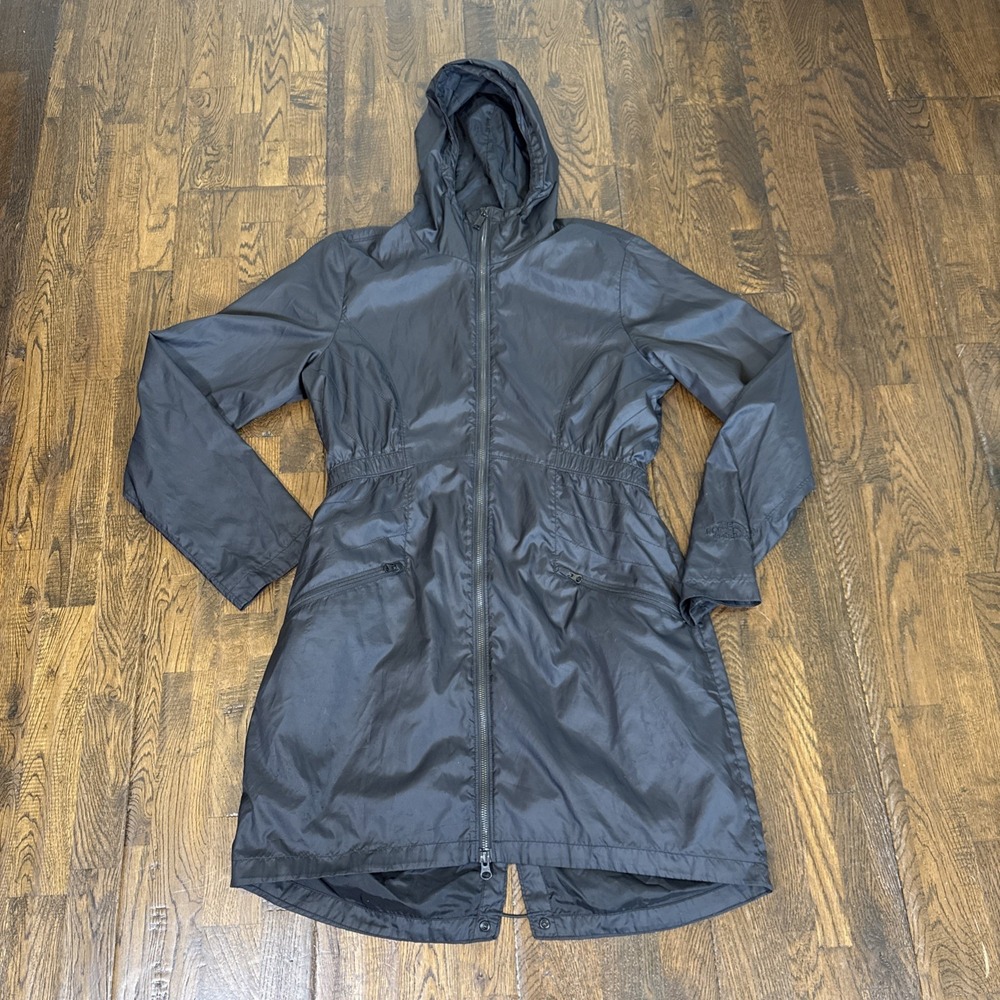 The North Face Women Black Lightweight Long Hooded Windbreaker Jacket Size M